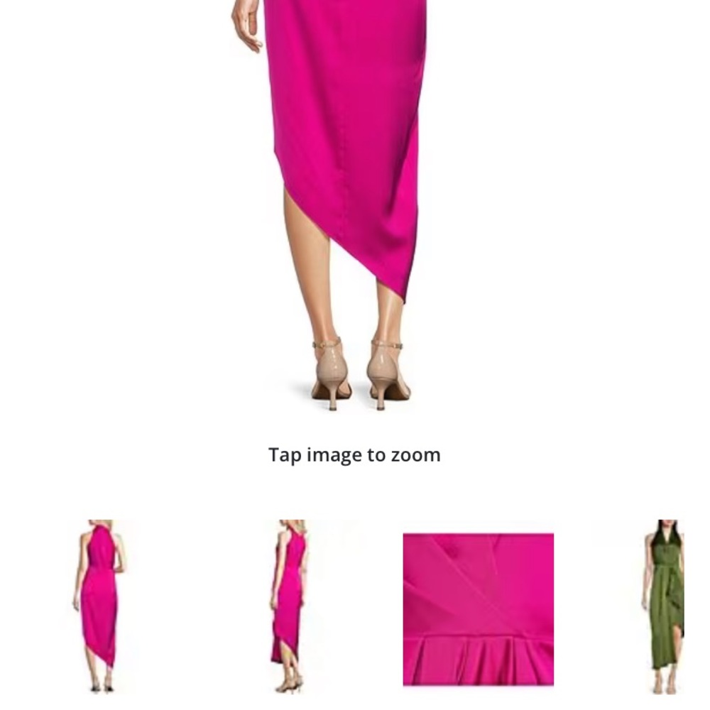 Hazel Surplice V-Neck Sleeveless Satin Asymmetrical Hemline Midi Dress